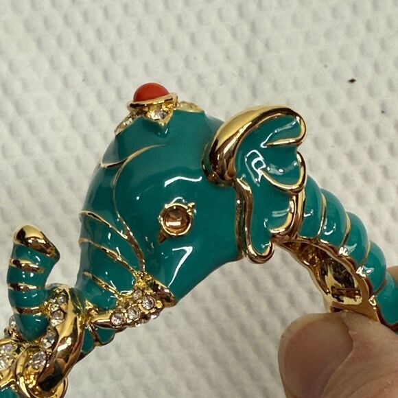 Kenneth Jay Lane Teal Raj Hinged Bangle Clamped Bracelet - Picture 10 of 13